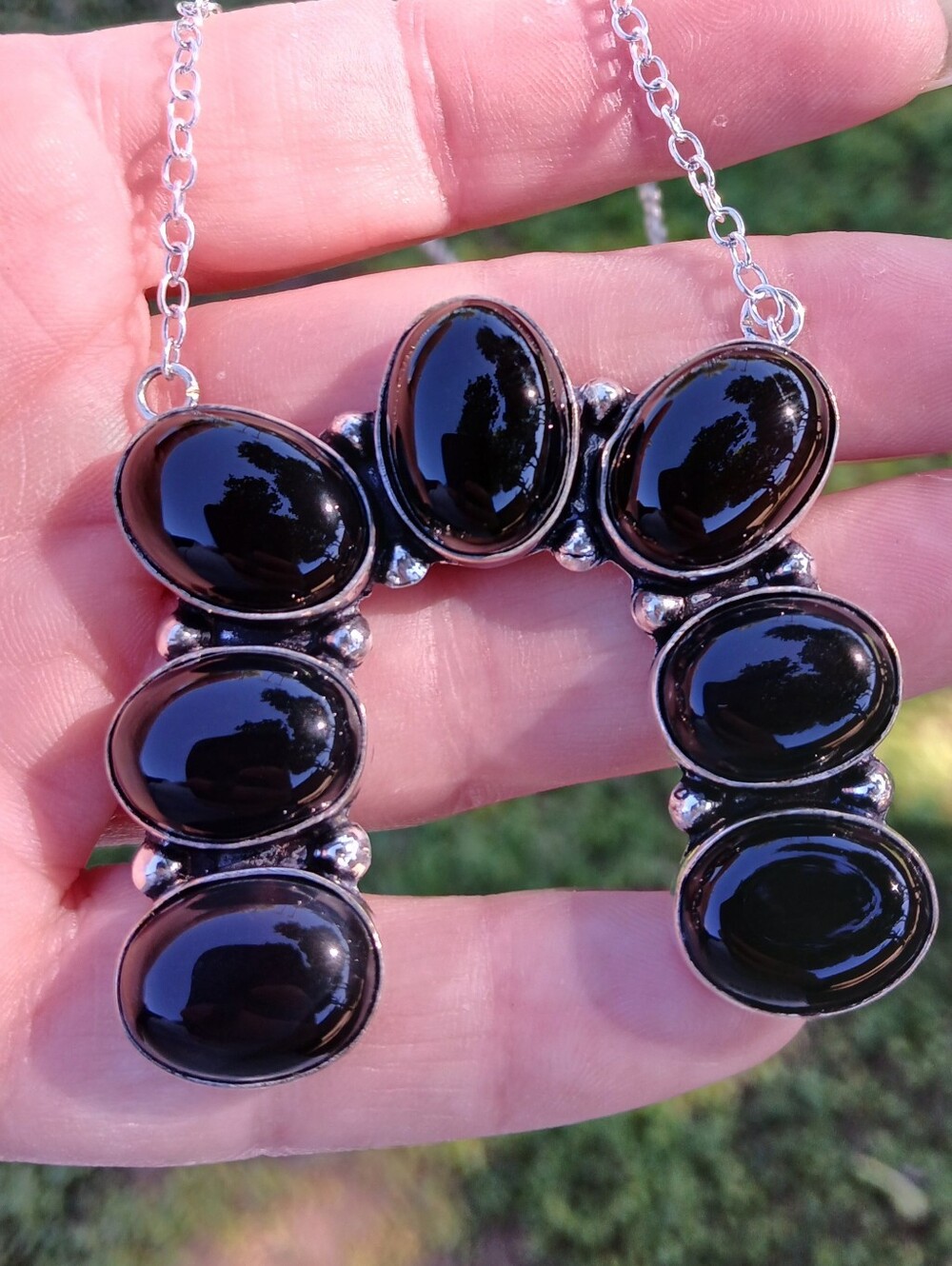 New Black Onyx 925 Silver Naja Necklace.